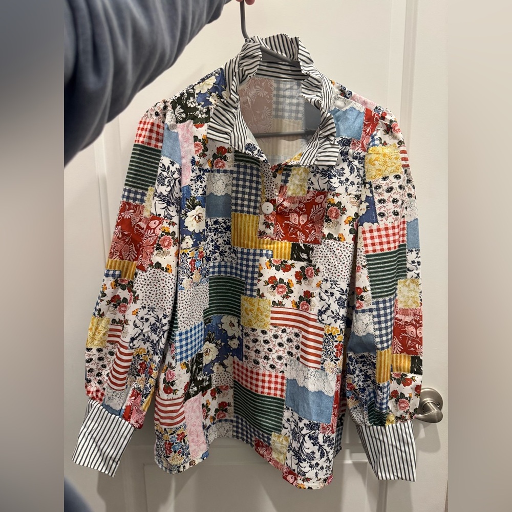 Women’s patchwork floral design flower top shirt blouse